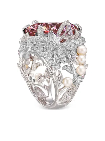 Anabela Chan 18k While Gold And Rhodium Vermeil Swallowtail Multi-stone Ring In Multi