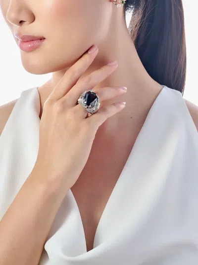 Anabela Chan 18k While Gold And Rhodium Vermeil Swallowtail Multi-stone Ring In Multi