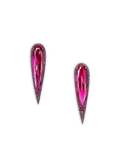 Anabela Chan 14k White Gold And Black Rhodium Vermeil Glimmer Ruby Earrings In Pink