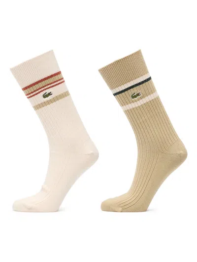 Lacoste Striped-detail Logo-embroidery Socks (pack Of Two) In Multi