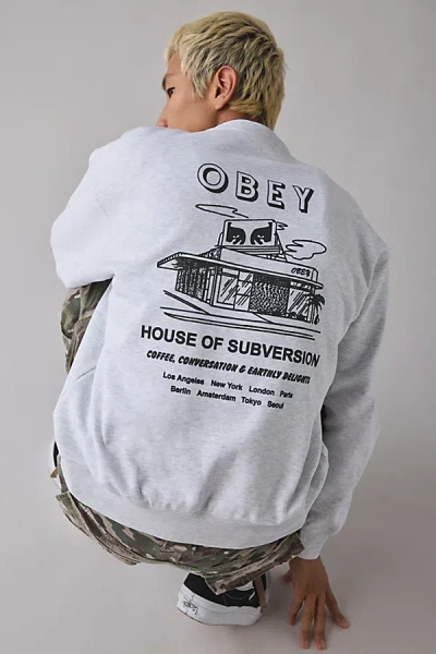 Obey House Of Subversion Graphic Crew Neck Sweatshirt In Heather Grey, Men's At Urban Outfitters In Gray