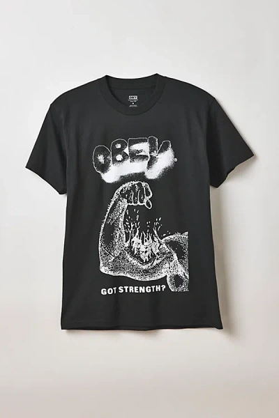 Obey Got Strength Graphic Tee In Black, Men's At Urban Outfitters In Black