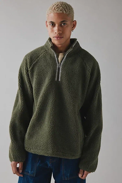 Bdg Solid Fleece Quarter Zip Sweatshirt In Dark Green, Men's At Urban Outfitters In Green