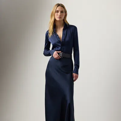 Ralph Lauren Masina Stretch Satin Skirt In Blue