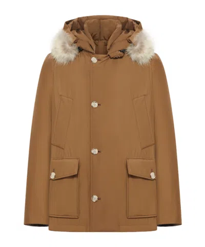 Woolrich Arctic Anorak In Ramar Cloth With Removable Fur In Brown