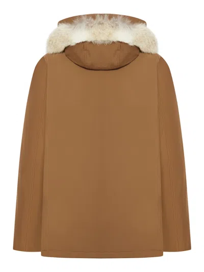 Woolrich Arctic Anorak In Ramar Cloth With Removable Fur In Brown
