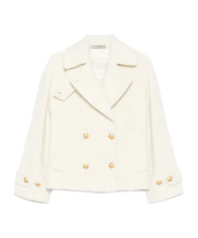 Tagliatore Short Cream Alpaca-blend Coat In Pink