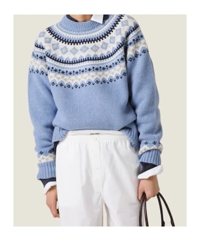 Miu Miu Wool Crew-neck Sweater In Blue