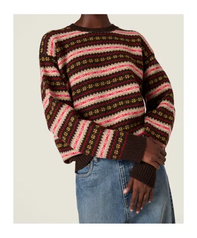 Miu Miu Embroidered Wool Oversize Sweater In Brown