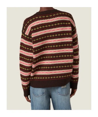 Miu Miu Embroidered Wool Oversize Sweater In Brown