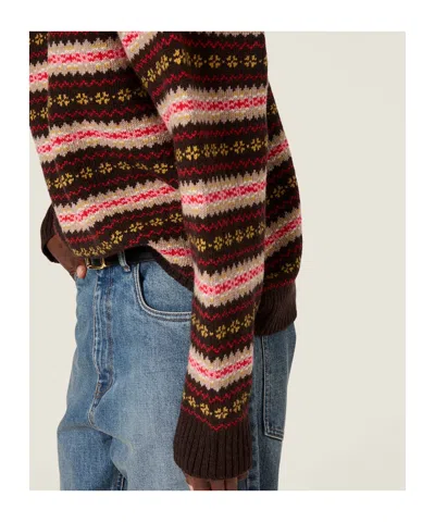Miu Miu Embroidered Wool Oversize Sweater In Brown
