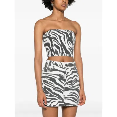 Rotate Birger Christensen Rotate Zebra Printed Denim Top In Multi