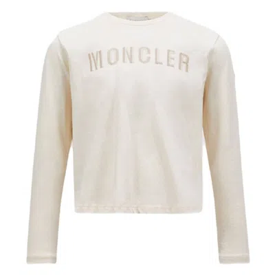 Moncler Kids Embroidered Logo Cotton T-shirt In Neutral