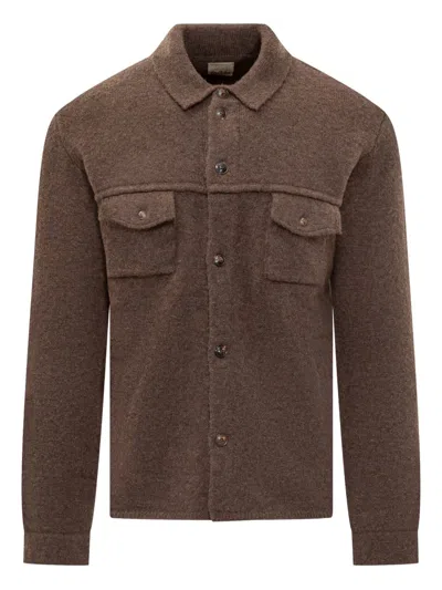 Rakkì Rakki Blue Wool Overshirt With Front Pockets In Brown