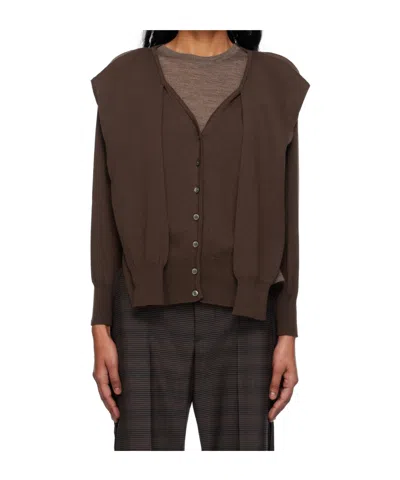 Open Yy Sleeve Layered Cardigan In Brown