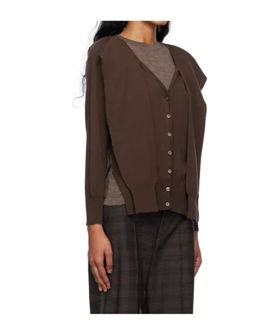 Open Yy Sleeve Layered Cardigan In Brown