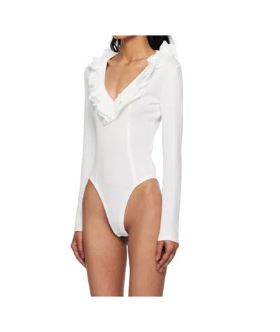 Open Yy Ruffled Bodysuit In White