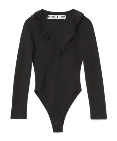 Open Yy Ruffled Bodysuit In Black