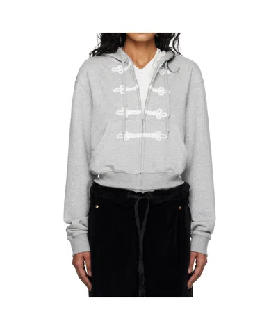 Open Yy Loop Button Effect Hoodie In Gray