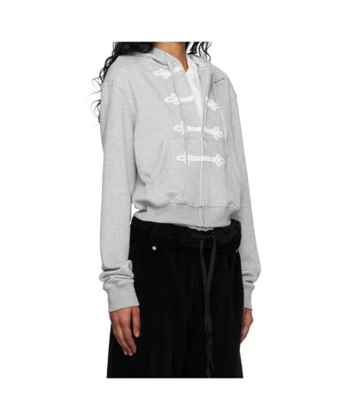 Open Yy Loop Button Effect Hoodie In Gray