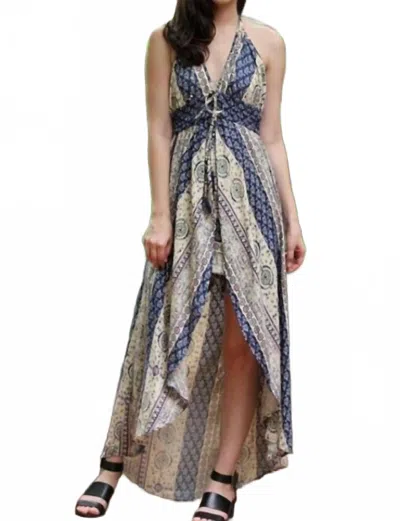 Angie Hi Lo Halter Maxi Romper In Ivory Navy In Multi