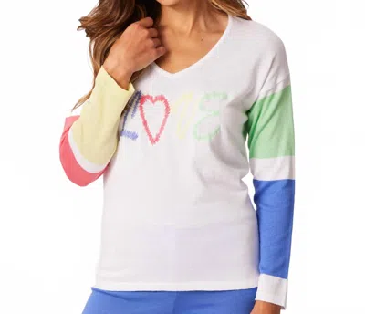 French Kyss V-neck Love Top In White/multi In Multi