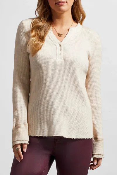 Tribal Soft Washed Waffle Henley Top In Bone In Neutral