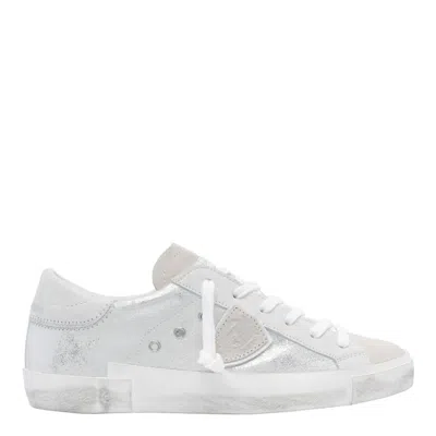 Philippe Model Silver Laminated Sneakers In Silver