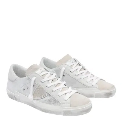 Philippe Model Silver Laminated Sneakers In Silver