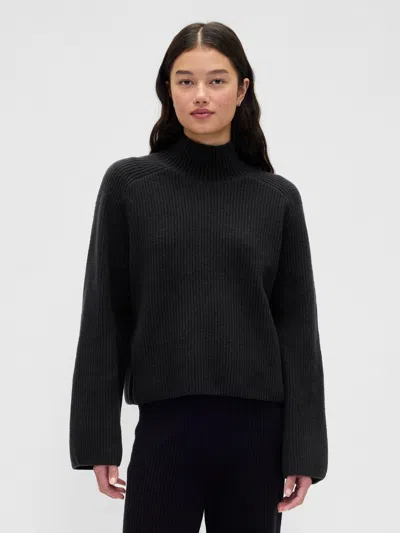 Gap Cashsoft Shaker-stitch Turtleneck Sweater In Black