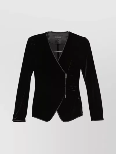 Emporio Armani Asymmetric Velvet Long Sleeve Blazer In Black