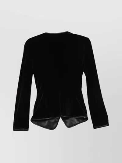Emporio Armani Asymmetric Velvet Long Sleeve Blazer In Black