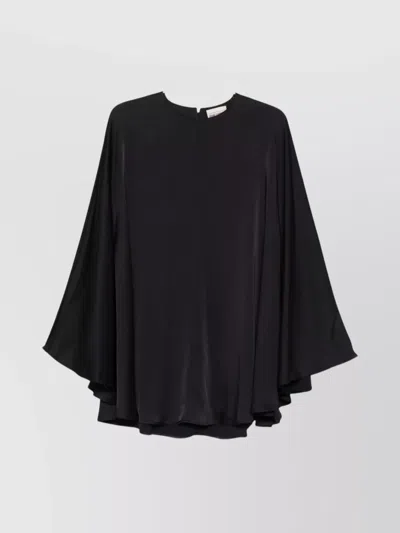 Semicouture Flowy Mini Dress With Cape And Flared Sleeves In Black