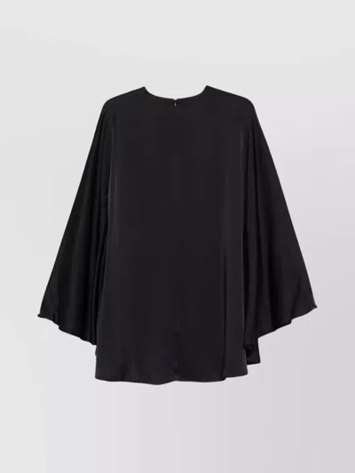 Semicouture Flowy Mini Dress With Cape And Flared Sleeves In Black