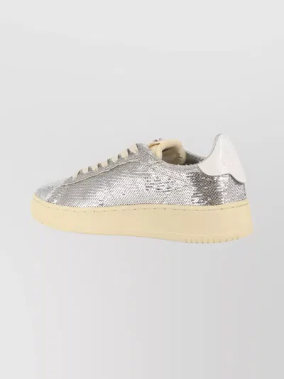 Autry Sequined Low-top Leather Sneakers In Silver