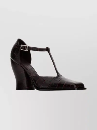 Loewe Onda 90 T-bar Pumps In Croc-embossed Leather In Black