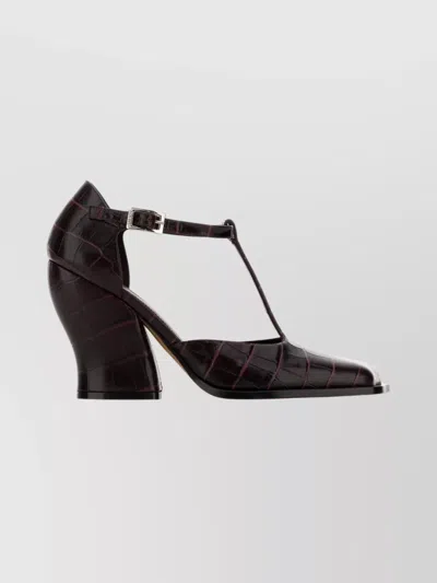 Loewe Onda 90 T-bar Pumps In Croc-embossed Leather In Black