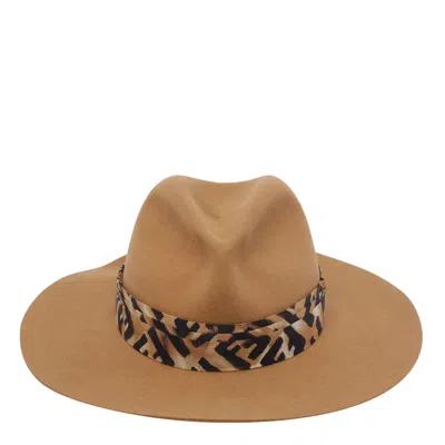 Fendi Stylish Wide Brim Hat With Decorative Band In Brown
