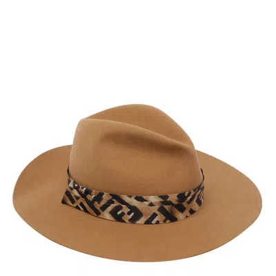 Fendi Stylish Wide Brim Hat With Decorative Band In Brown