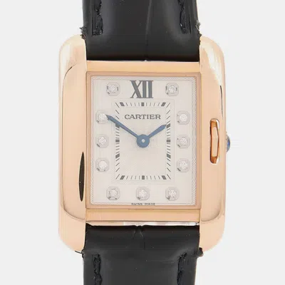 Pre-owned Cartier Tank Anglaise Diamond Wjta0007 Quartz Rose Gold Stainless Steel Women's Wristwatch 22 Mm In Black