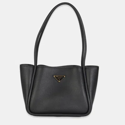 Pre-owned Prada Black Soft Grain Leather Mini Shopping Tote Bag