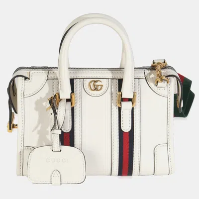 Pre-owned Gucci Mystic White Koi Calfskin Small Bauletto Duffle Top Handle Bag