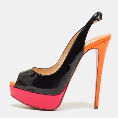Pre-owned Christian Louboutin Multicolor Patent Leather Private Number Slingback Sandals Size 36.5