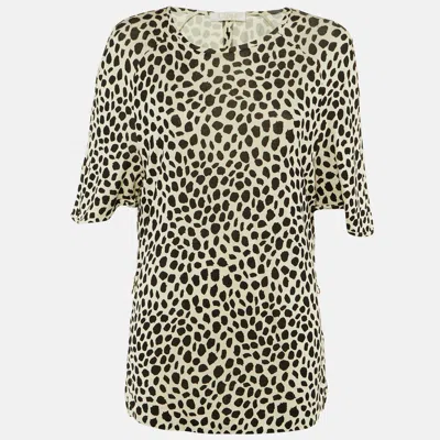 Pre-owned Chloé Cream/black Leopard Print Jersey Top S In White