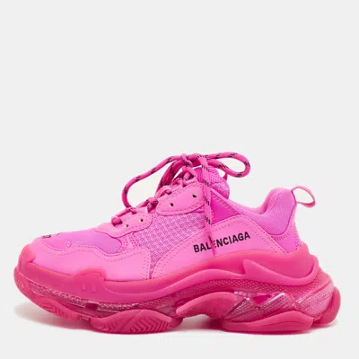 Pre-owned Balenciaga Pink Faux Leather And Mesh Triple S Clear Sole Sneakers Size 37