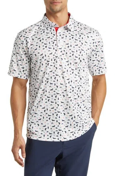 Swannies Jesse Boating Print Golf Polo In White