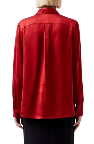 French Connection Ennis Satin Button-up Shirt In Burgundy