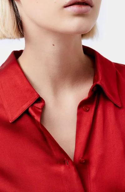 French Connection Ennis Satin Button-up Shirt In Burgundy