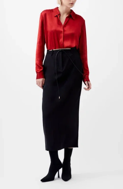 French Connection Ennis Satin Button-up Shirt In Burgundy