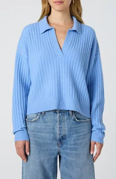 French Connection Vhari Johnny Collar Sweater In Dusted Blue In Blue